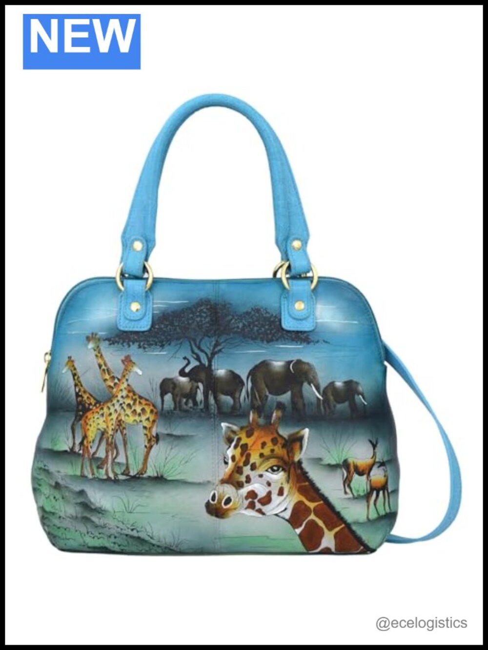 Hand-Painted Genuine Leather Medium Satchel with Crossbody Strap
